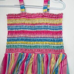 Girls Colorful Striped Smocked Bodice Dress With Ruffle Hem Size XL